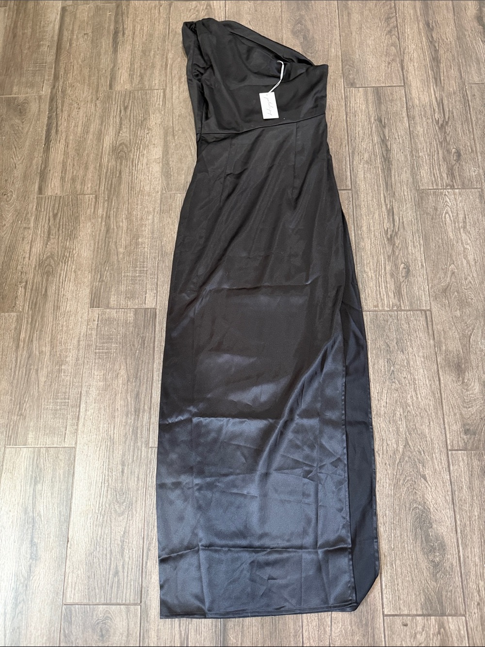 NWT Petal & Pup Black Nadia One-Shoulder Evening Gown with High Slit - Picture 7 of 7